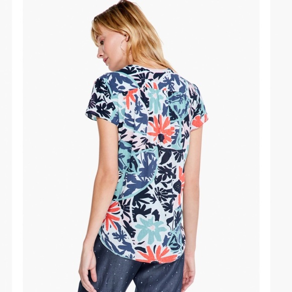 Nic + Zoe Tropical Patchwork Top in Aqua Multi Size XS - Picture 3 of 15